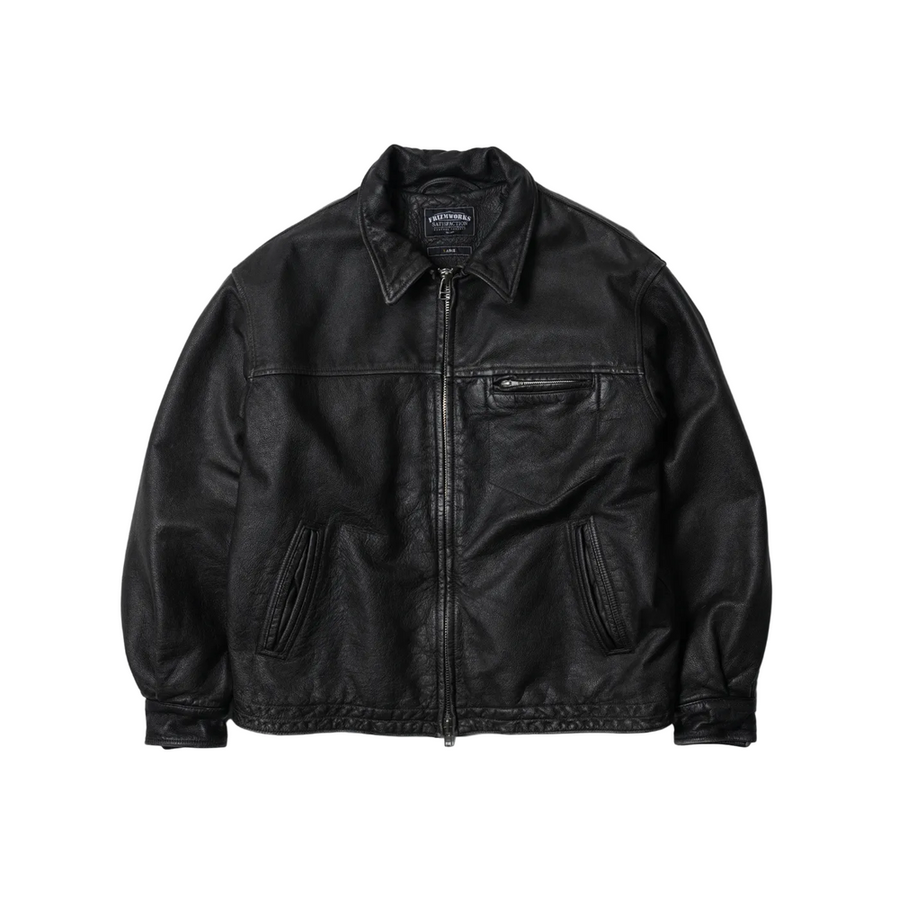 Destroyed Cowhide Leather Jacket - Washed Black
