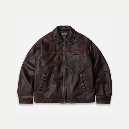 Destroyed Cowhide Leather Jacket - Washed Brown