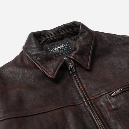 Destroyed Cowhide Leather Jacket - Washed Brown