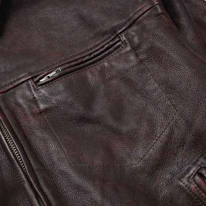 Destroyed Cowhide Leather Jacket - Washed Brown