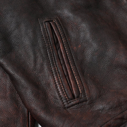 Destroyed Cowhide Leather Jacket - Washed Brown