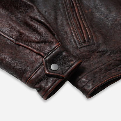 Destroyed Cowhide Leather Jacket - Washed Brown