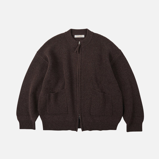 Wool Deck Zip Up Cardigan - Choco Brown
