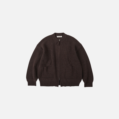 Wool Deck Zip Up Cardigan - Choco Brown