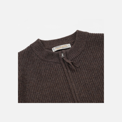 Wool Deck Zip Up Cardigan - Choco Brown