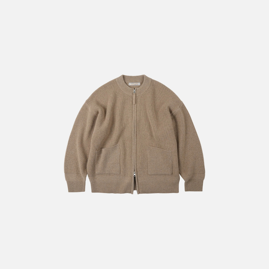 Wool Deck Zip Up Cardigan - Oatmeal