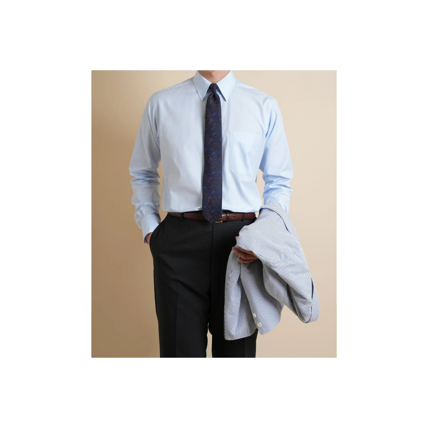 Chemise Ametora Straight Collar Selvedge Poplin - Blue