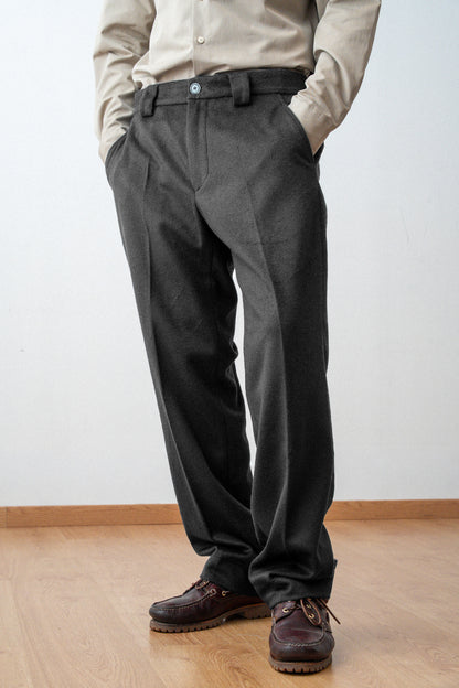 Pantalon droit en laine - Gris