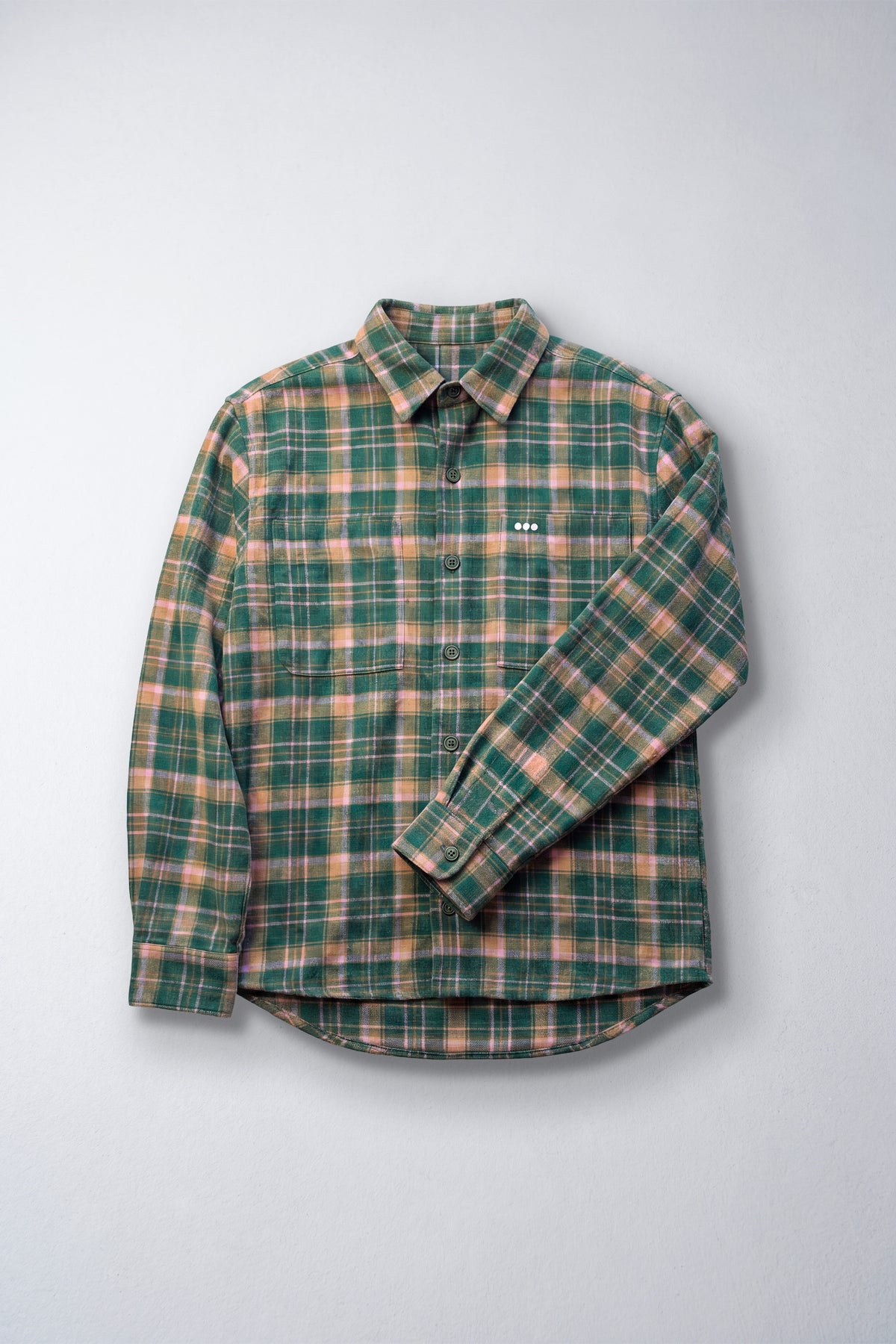 Surchemise en flanelle à carreaux - Tartan vert et rose pâle