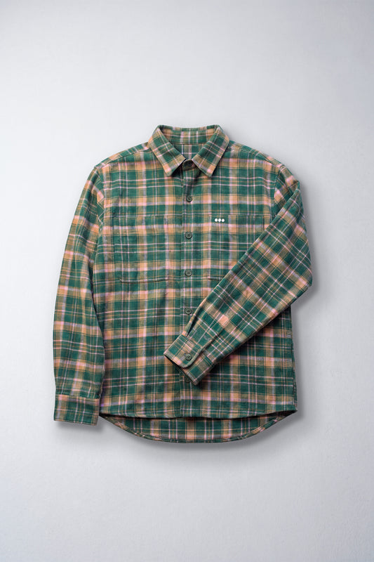 Surchemise en flanelle à carreaux - Tartan vert et rose pâle