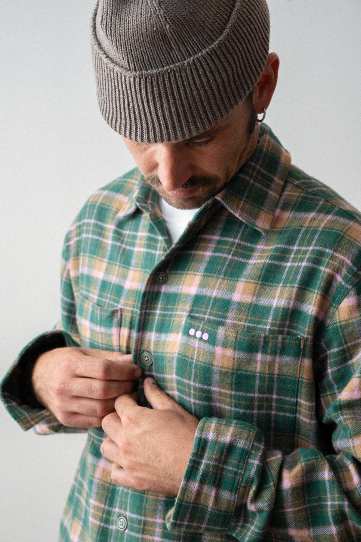 Surchemise en flanelle à carreaux - Tartan vert et rose pâle