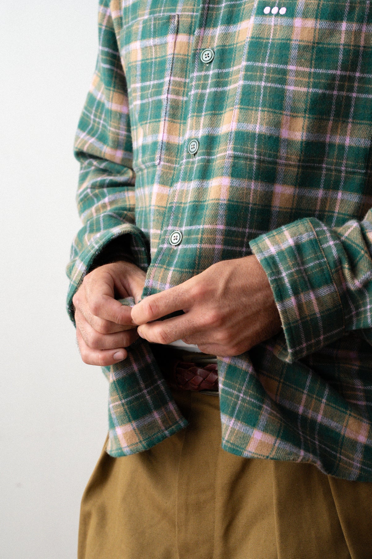 Surchemise en flanelle à carreaux - Tartan vert et rose pâle