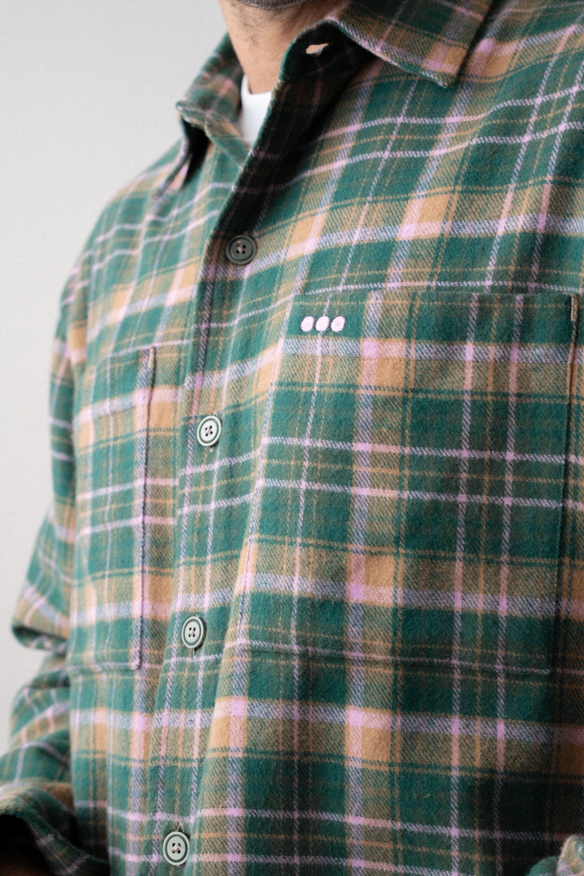 Surchemise en flanelle à carreaux - Tartan vert et rose pâle