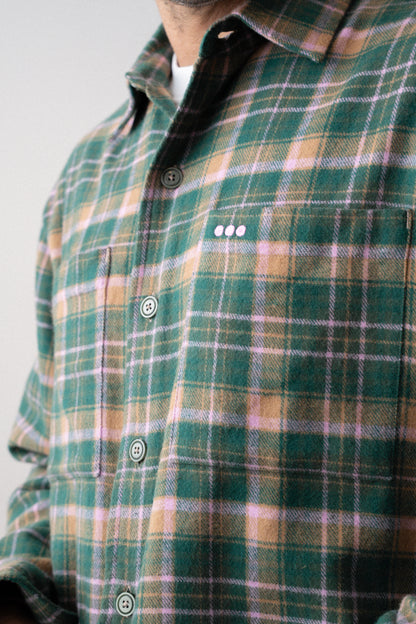 Surchemise en flanelle à carreaux - Tartan vert et rose pâle