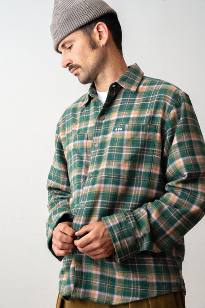 Surchemise en flanelle à carreaux - Tartan vert et rose pâle