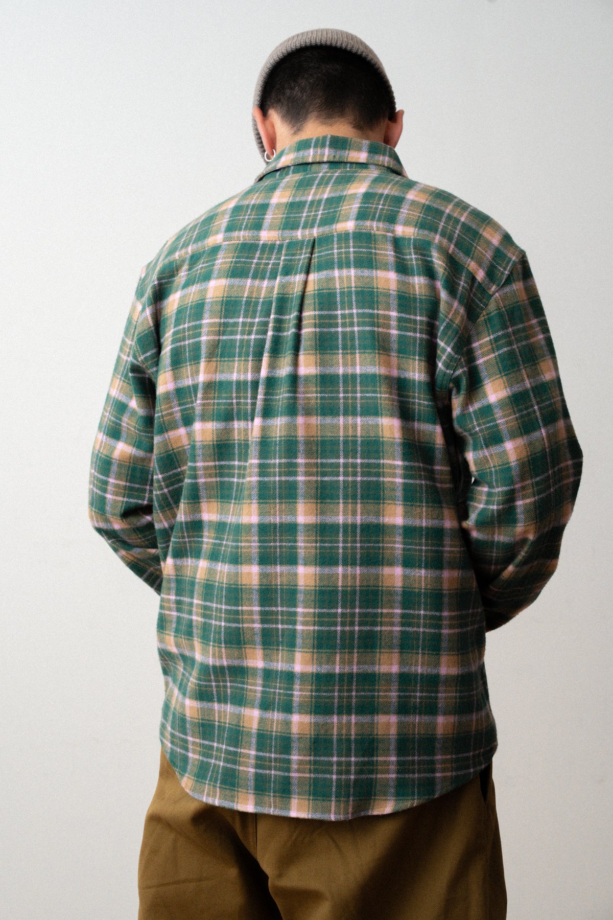 Surchemise en flanelle à carreaux - Tartan vert et rose pâle