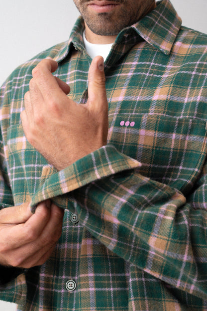 Surchemise en flanelle à carreaux - Tartan vert et rose pâle