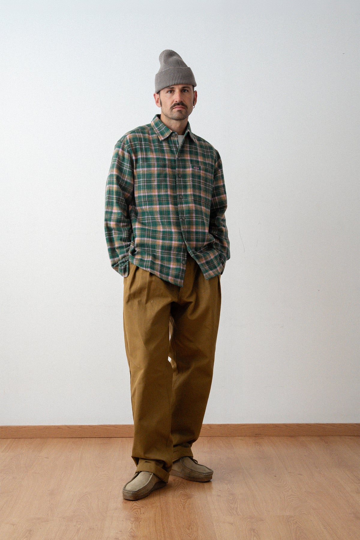 Surchemise en flanelle à carreaux - Tartan vert et rose pâle