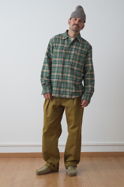 Surchemise en flanelle à carreaux - Tartan vert et rose pâle
