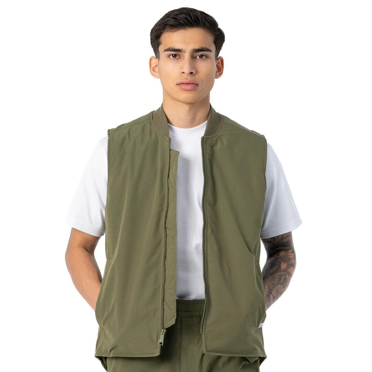 Spring Quilted Lined Work Vest - Olive
