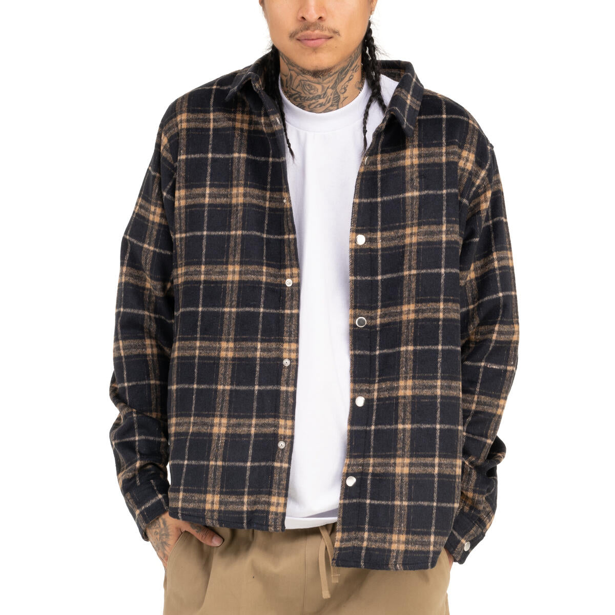 Work Flannel Shirt Jacket - Navy / Khaki