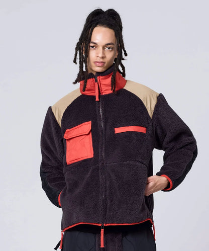 Military Pile Fleece High-Neck Jacket - D.Choco / Crazy