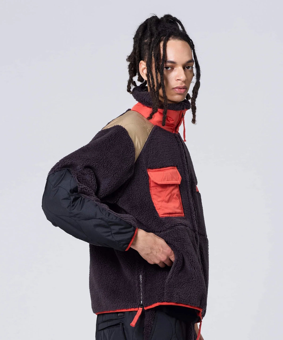 Military Pile Fleece High-Neck Jacket - D.Choco / Crazy