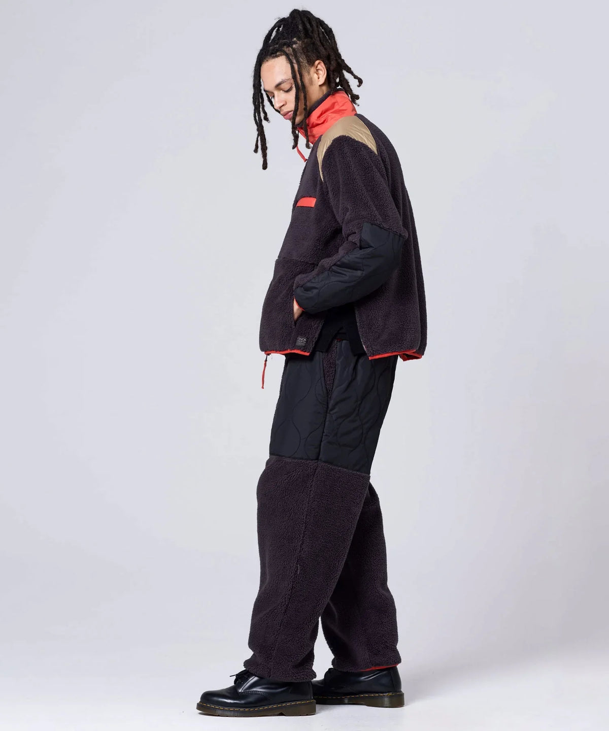 Military Pile Fleece High-Neck Jacket - D.Choco / Crazy