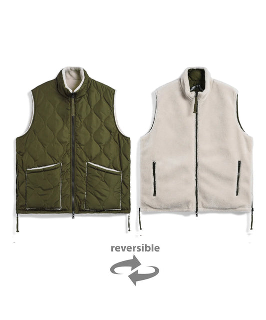 Military Reversible “Hi Neck” Down Vest - D.Olive / Cream
