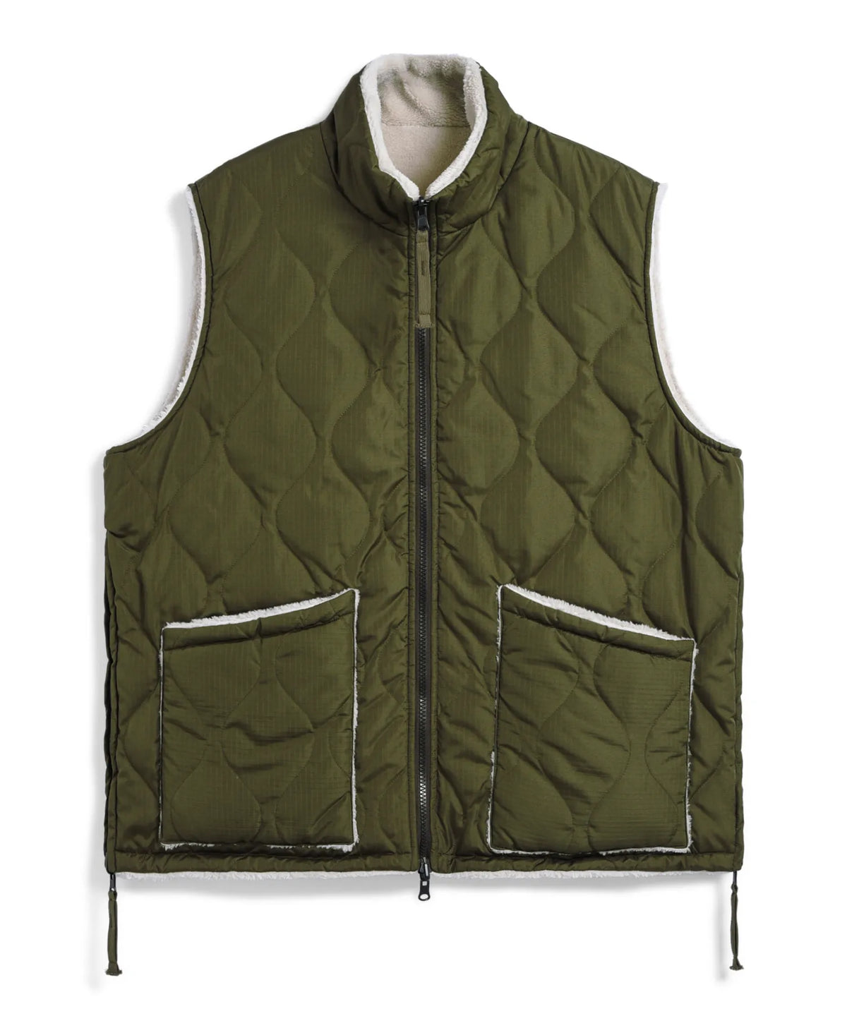 Military Reversible “Hi Neck” Down Vest - D.Olive / Cream