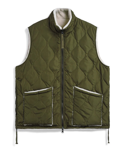 Military Reversible “Hi Neck” Down Vest - D.Olive / Cream