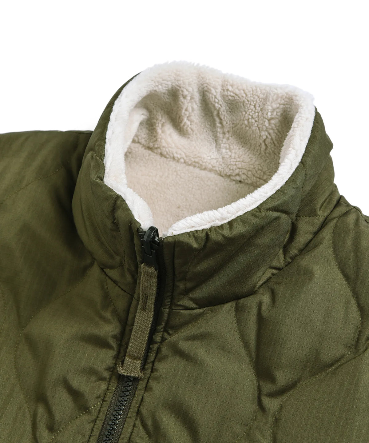 Military Reversible “Hi Neck” Down Vest - D.Olive / Cream