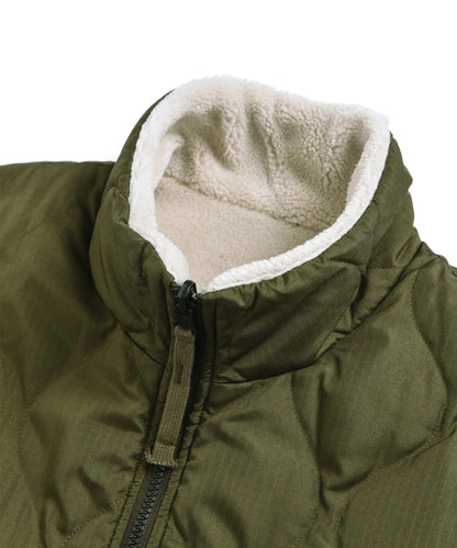 Military Reversible “Hi Neck” Down Vest - D.Olive / Cream