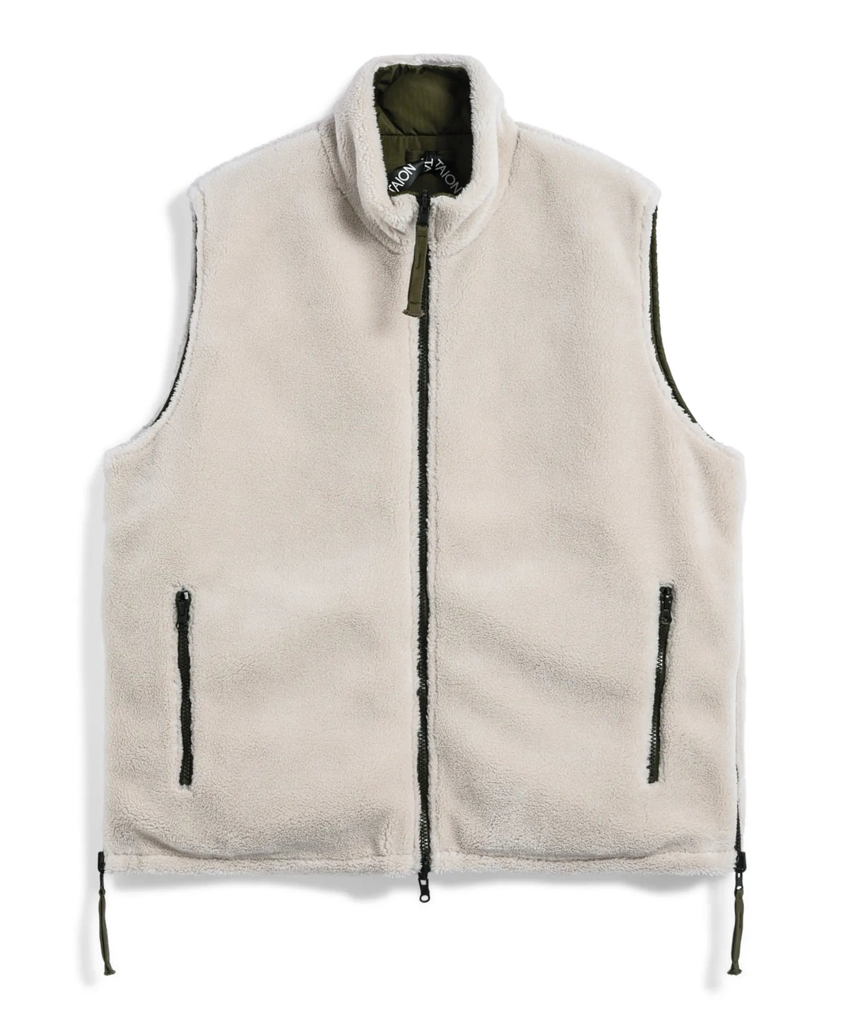 Military Reversible “Hi Neck” Down Vest - D.Olive / Cream