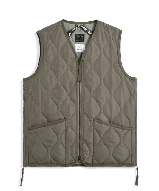 Military V-Zip Neck Down Vest - D.Khaki