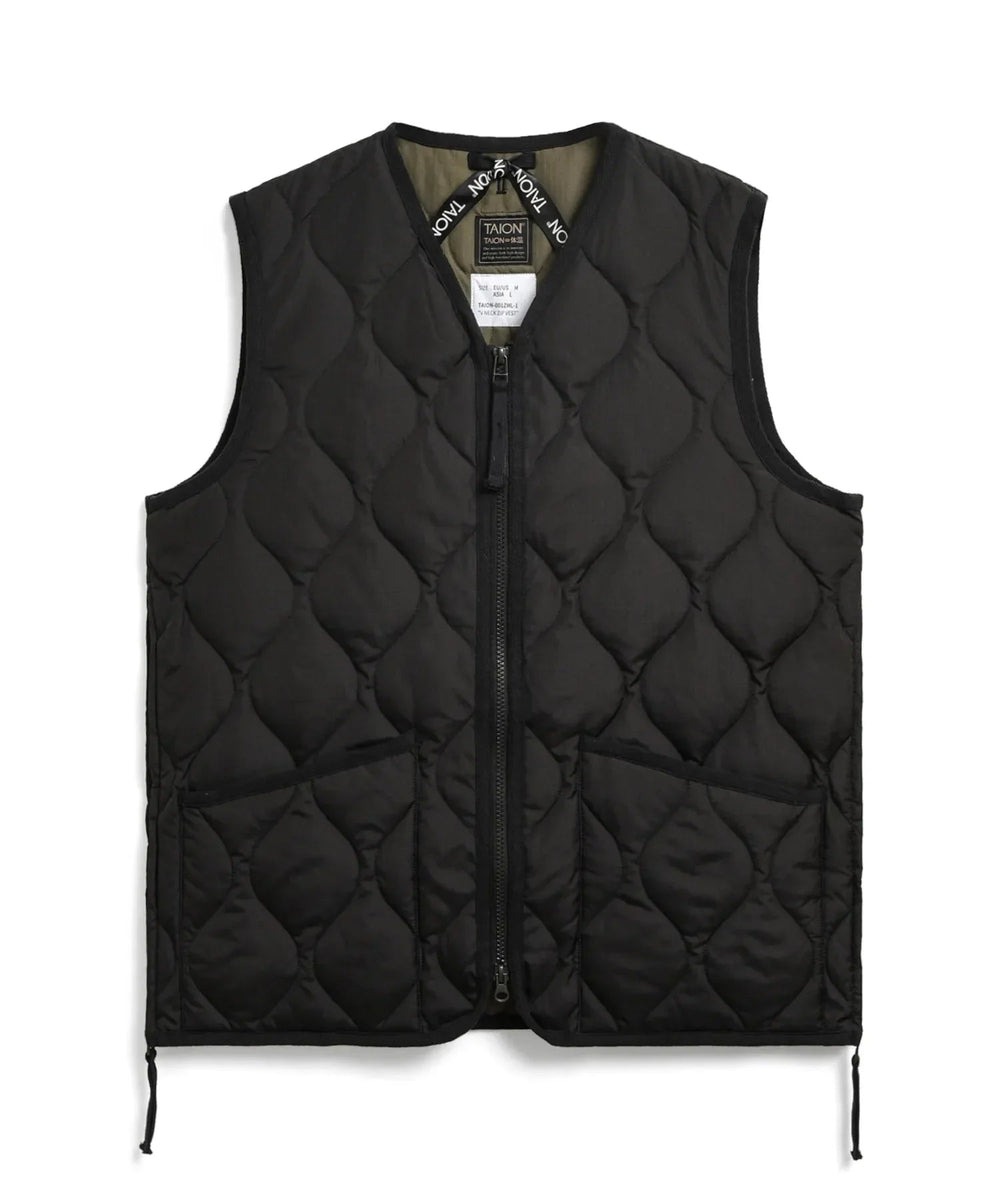 Military W-Zip Neck Down Vest - Black