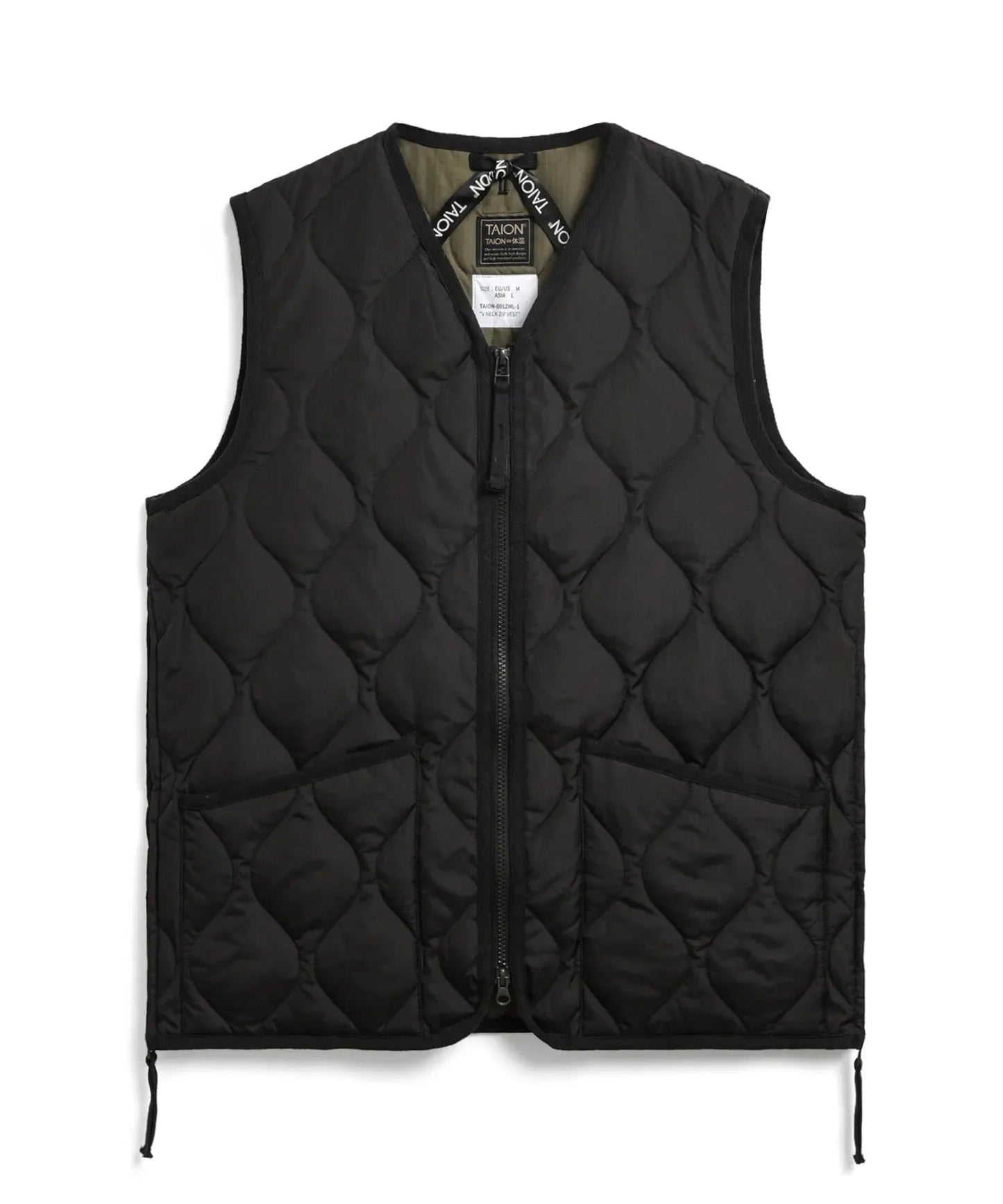 Military W-Zip Neck Down Vest - Black