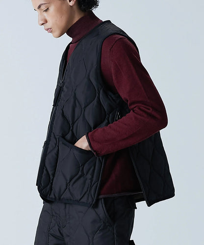 Military W-Zip Neck Down Vest - Black