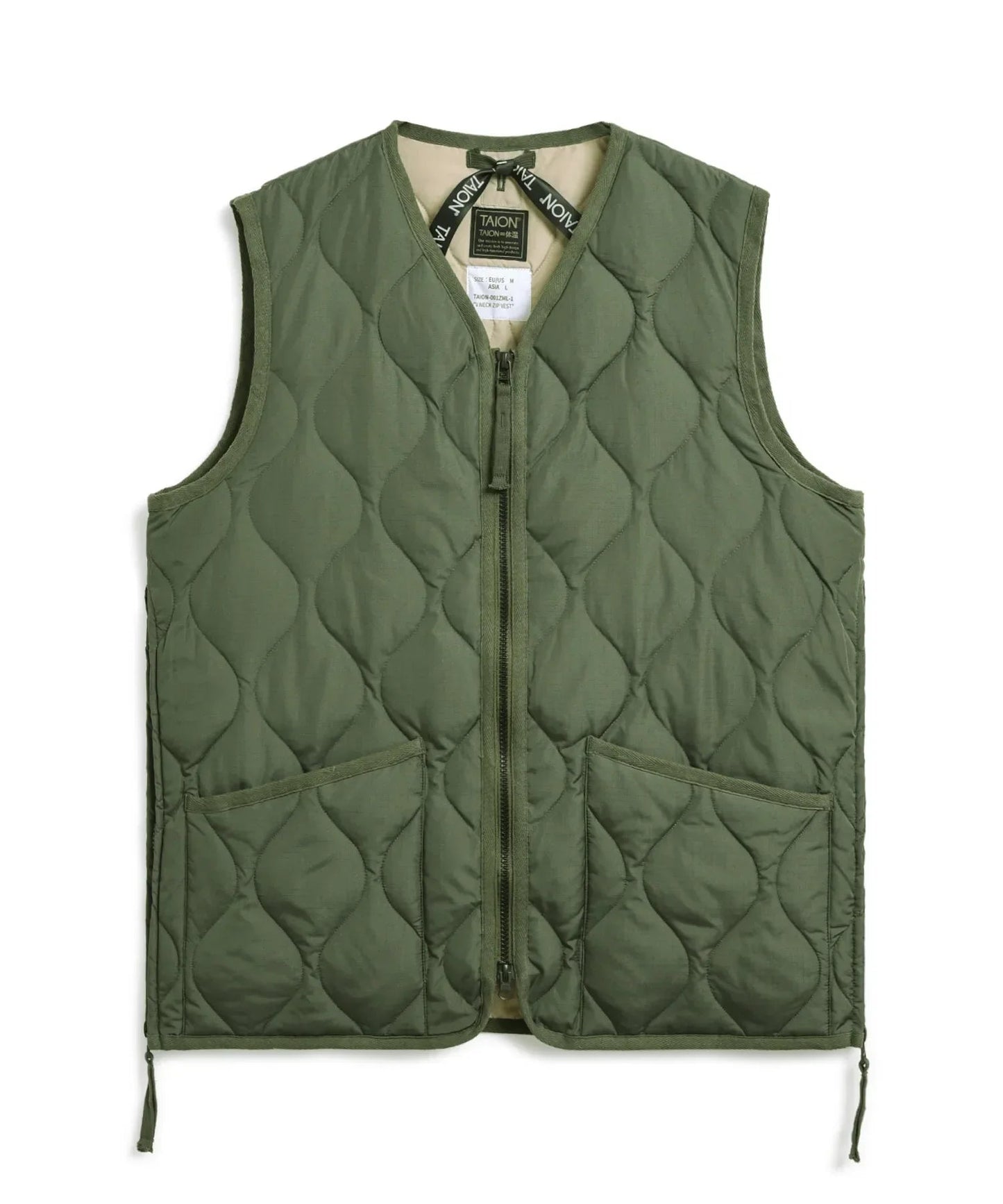 Military W-Zip Neck Down Vest - Olive