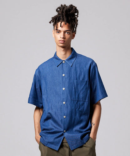 Non Down Military Button Slit Shirt SS - Indigo Denim