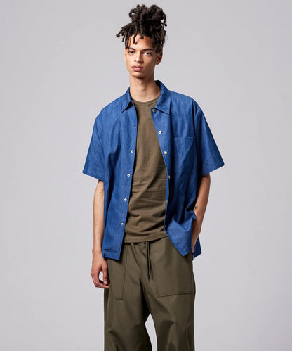 Non Down Military Button Slit Shirt SS - Indigo Denim