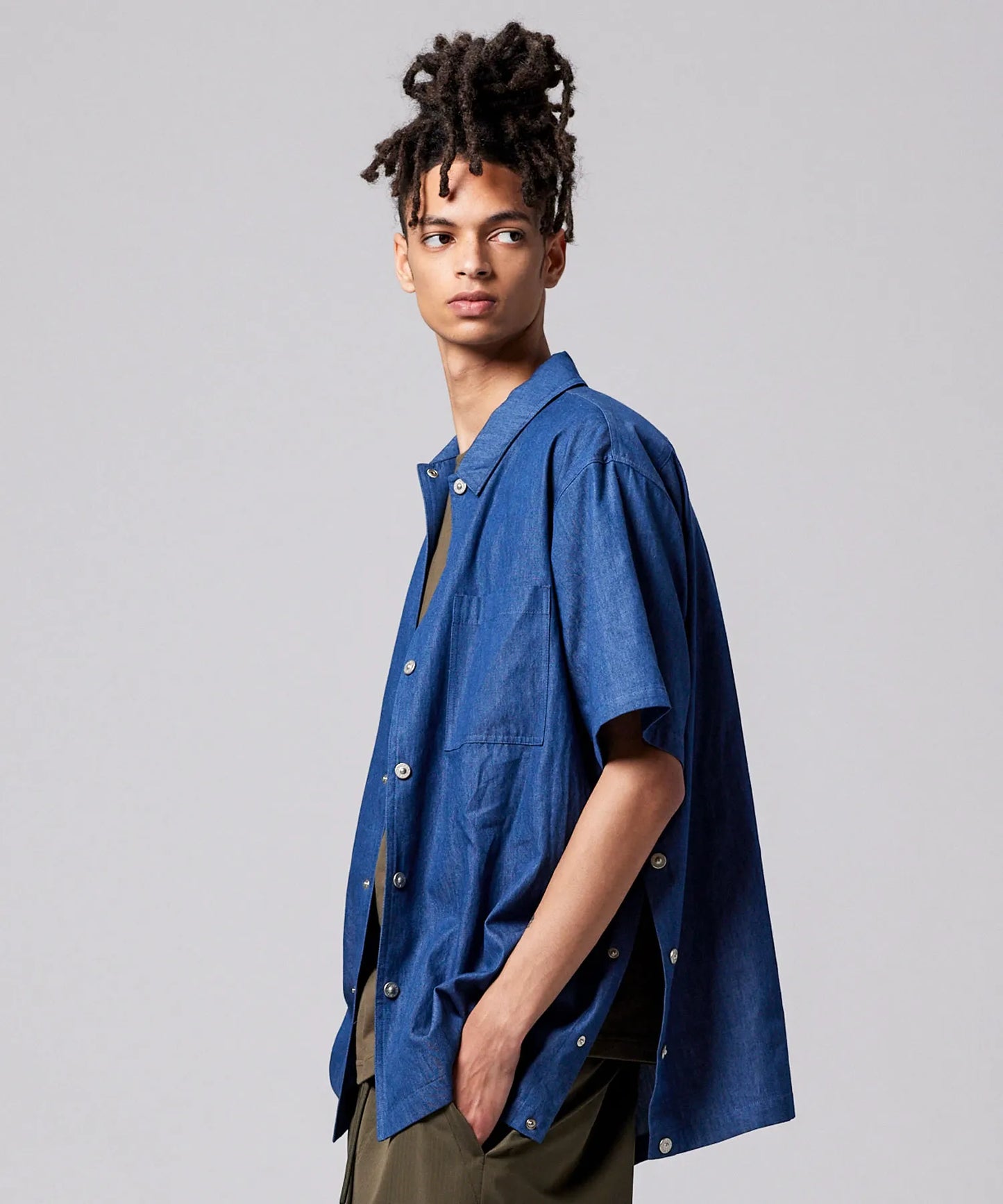 Non Down Military Button Slit Shirt SS - Indigo Denim