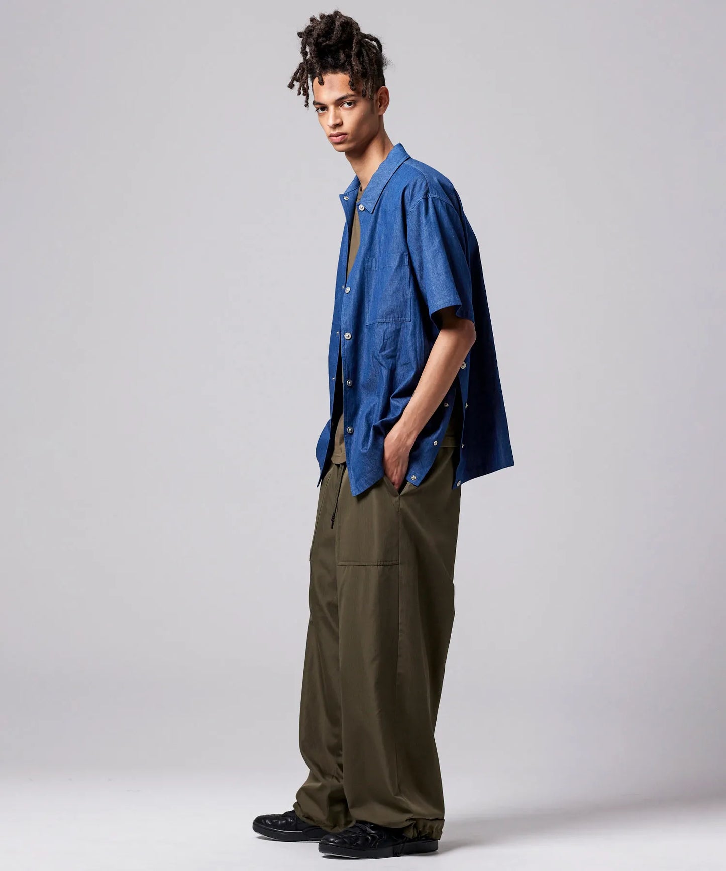 Non Down Military Button Slit Shirt SS - Indigo Denim