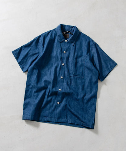 Non Down Military Button Slit Shirt SS - Indigo Denim