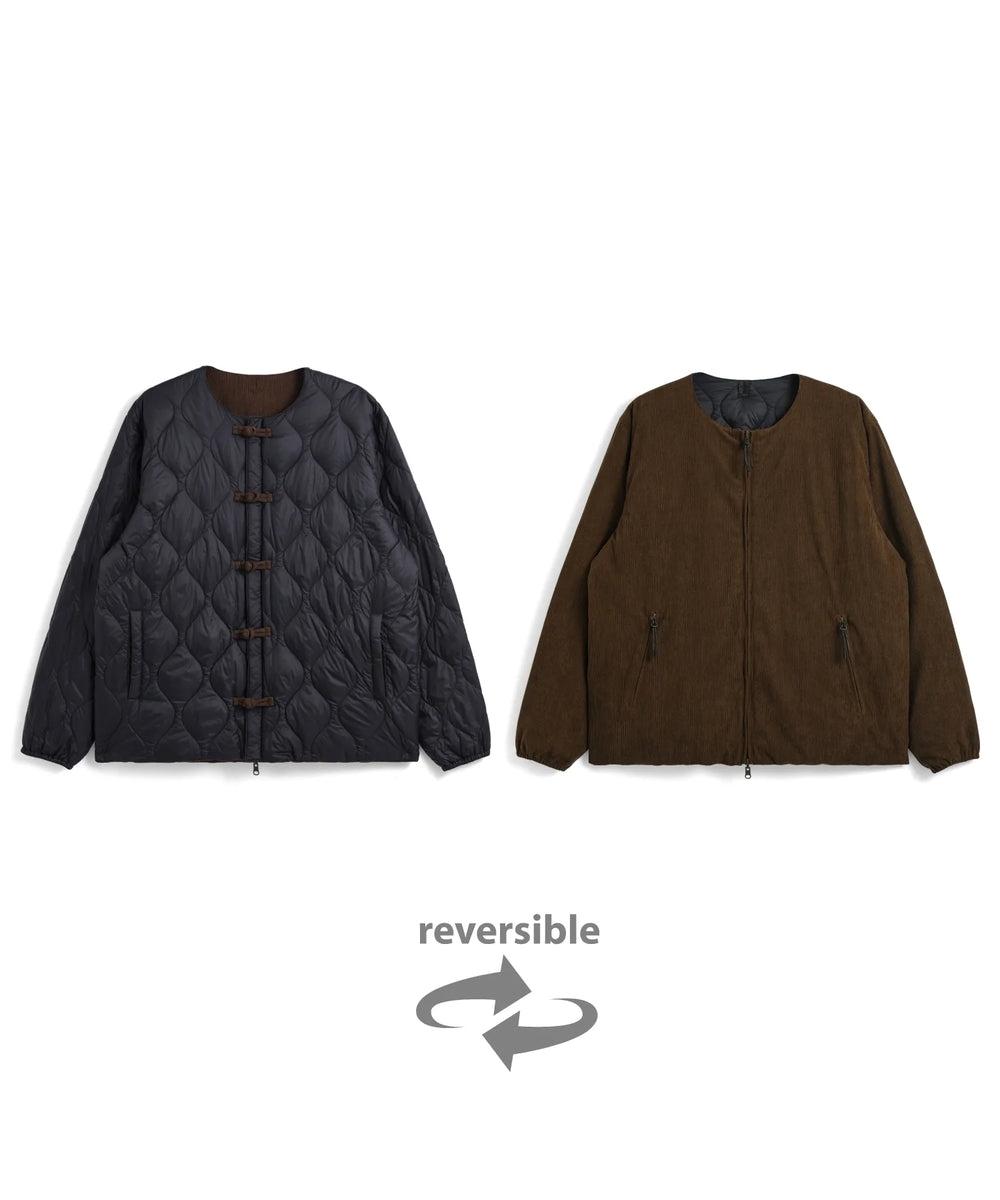 Reversible China Button Down Jacket - D.Navy / D.Brown