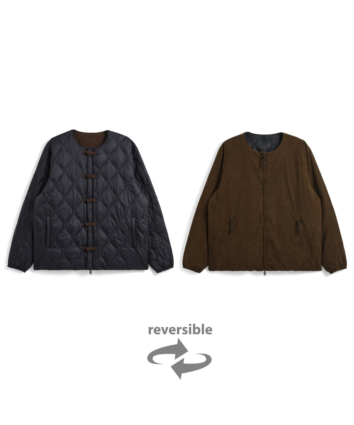 Reversible China Button Down Jacket - D.Navy / D.Brown