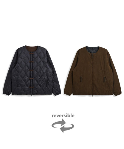Reversible China Button Down Jacket - D.Navy / D.Brown