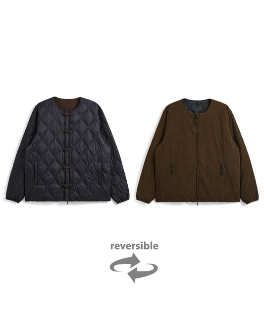 Reversible China Button Down Jacket - D.Navy / D.Brown