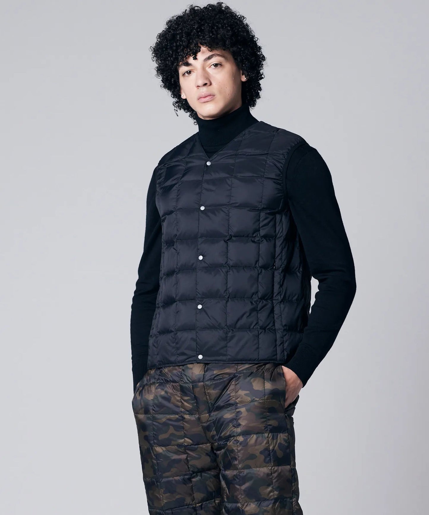 V-Neck Button Down Vest - Black