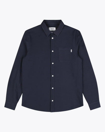 Twain Seersucker Shirt - Dark Navy